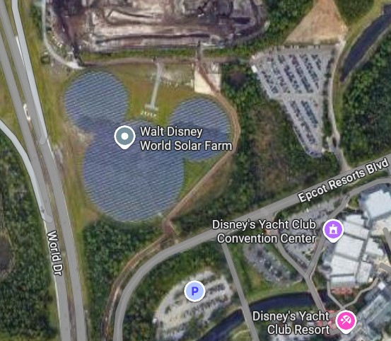 WDW Solar Panel Field near EPCOT as seen on Google Maps